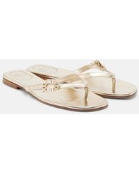 Roger Vivier - Embellished Metallic Leather Thong Sandals - Lyst