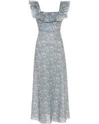 Zimmermann Carnaby Maxikleid Aus Leinen Mit Blumenprint Und Rüschen - Blau