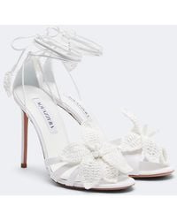 Aquazzura - Calypso Leather-Trimmed Raffia Sandals - Lyst