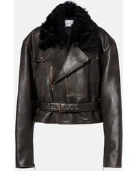 Alex Perry - Shearling-Trimmed Cropped Leather Biker Jacket - Lyst