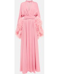 Elie Saab Feather-trimmed Silk Gown - Pink