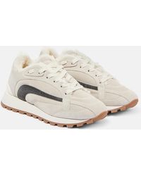 Brunello Cucinelli - Suede Shearling-Trim Sneakers - Lyst