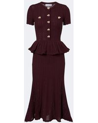 Self-Portrait - Knitted Peplum Cotton Midi Dress - Lyst