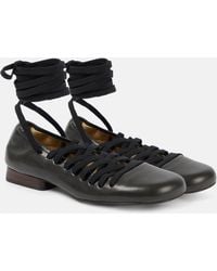Lemaire - Laced Leather Ballet Flats - Lyst