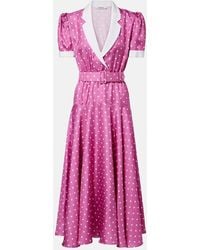 Rodarte - Belted Polka-Dot Silk Twill Midi Dress - Lyst