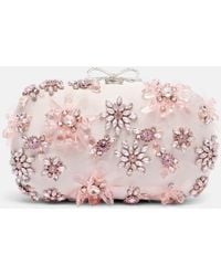 Self-Portrait - Crystal-Embellished Floral Satin Clutch - Lyst