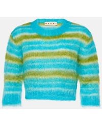 Marni - Striped Cropped Mohair-Blend Sweater - Lyst