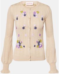 Valentino - Embroidered Virgin Wool Cardigan - Lyst