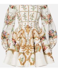 CAMILLA - Floral Linen And Silk Bustier Dress - Lyst