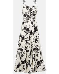 Self-Portrait - Floral Linen And Cotton Midi Dress - Lyst