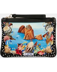 Dolce & Gabbana - Capri Printed Leather-trimmed Canvas Pouch - Lyst