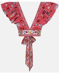 CAMILLA - Top De Algodon Estampado Con Volantes - Lyst