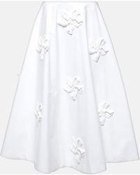 Valentino - Falda midi de popelin de algodon con apliques florales - Lyst