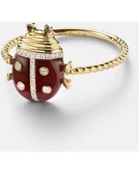Yvonne Léon - Ring Coccinelle Mini Aus 9Kt Gelbgold (375/1000) Mit Diamanten Und Achat - Lyst
