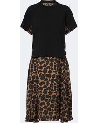 Sacai - Leopard-Print Cotton Jersey Midi Dress - Lyst