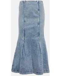 KHAITE - Falda Midi Levine En Denim Con Costuras - Lyst