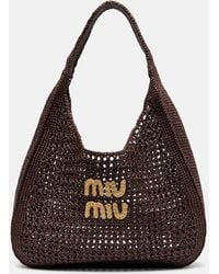 Miu Miu - Large Logo Raffia-Effect Tote Bag - Lyst