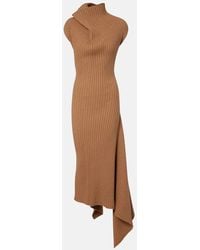 Victoria Beckham - Draped Ribbed-Knit Wool-Blend Midi Dress - Lyst