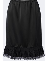 Ganni - Lace-Trimmed Ruffled Satin Midi Skirt - Lyst