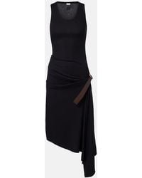 Loewe - Belted Ribbed-Knit Draped Cotton-Blend Midi Dress - Lyst
