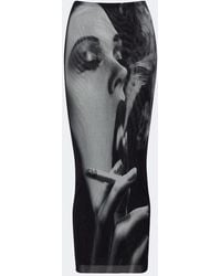 Jean Paul Gaultier - Printed Mesh Midi Skirt - Lyst