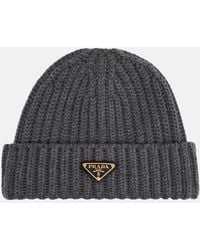 Prada - Logo Ribbed-Knit Wool And Cashmere Beanie - Lyst