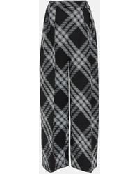 Burberry - Checked Wool Wide-Leg Pants - Lyst