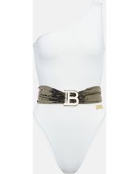 Balmain - Sequined One-shoulder Swimsuit - Lyst