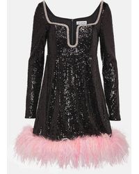 Self-Portrait - Feather-trimmed Sequined Minidress - Lyst