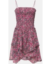 Isabel Marant - Anka Shirred Tiered Printed Cotton-Voile Mini Dress - Lyst