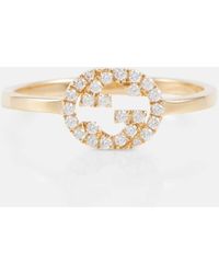 Gucci - Anello Interlocking G in oro 18kt con diamanti - Lyst