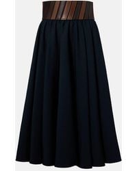 Alaïa - Leather-Trimmed Wool Midi Skirt - Lyst