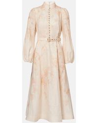 Zimmermann - Vestido Midi De Lino Floral - Lyst