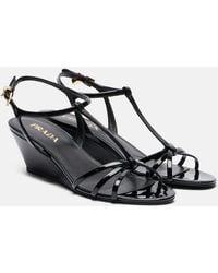 Prada - Patent Leather Wedge Sandals - Lyst