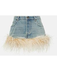 Miu Miu - Minigonna Di Jeans Con Piume - Lyst