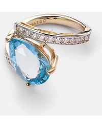 Mateo - Slanted 14Kt Ring With Topaz And Diamonds - Lyst