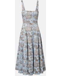 STAUD - Wells Floral Cotton Poplin Midi Dress - Lyst