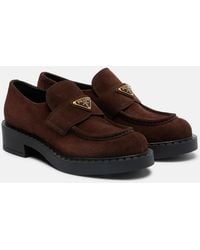 Prada - Chocolate Suede Loafers - Lyst