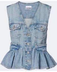 Ganni - Peplum Denim Top - Lyst
