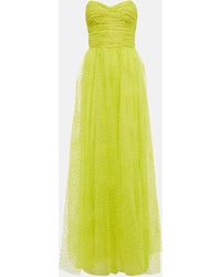 Monique Lhuillier Dotted Tulle Bustier Gown - Yellow