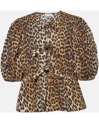 Ganni - Leopard-print Cotton Poplin Blouse - Lyst