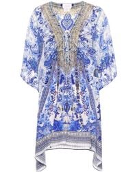 Camilla Bedruckter Kaftan aus Seide - Blau