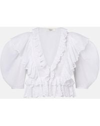 Chloé - Embroidered Ruffled Cotton Top - Lyst