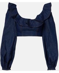 Zimmermann - Aster Ruffled Denim Crop Top - Lyst