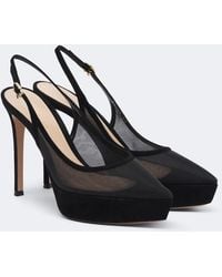 Gianvito Rossi - Suede-Trimmed Mesh Platform Slingback Pumps - Lyst