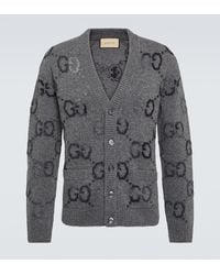 Gucci - Wool Cardigan With Gg Intarsia - Lyst