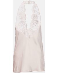 Saint Laurent - Lace-Trimmed Halterneck Silk Charmeuse Top - Lyst