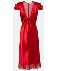 McQueen - Lace-Trimmed Satin Midi Dress - Lyst