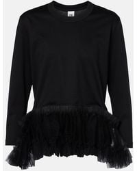 Noir Kei Ninomiya - Tulle-Trimmed Cotton Jersey Top - Lyst