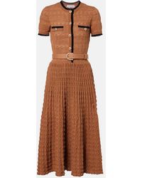 Self-Portrait - Belted Pointelle Cotton-Blend Midi Dress - Lyst